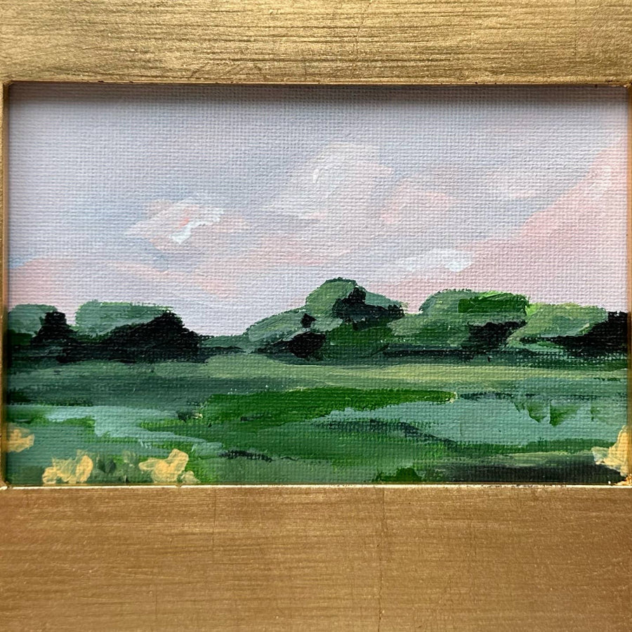 Pink and Green Landscape Painting on Canvas: 4 x 6
