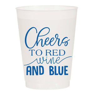 Cheers To Red Wine And Blue Frosted Cups - Patriotic: Pack of 10