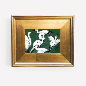 Sandhill Crane Painting, Grouping on Jade Green: 5 x 7